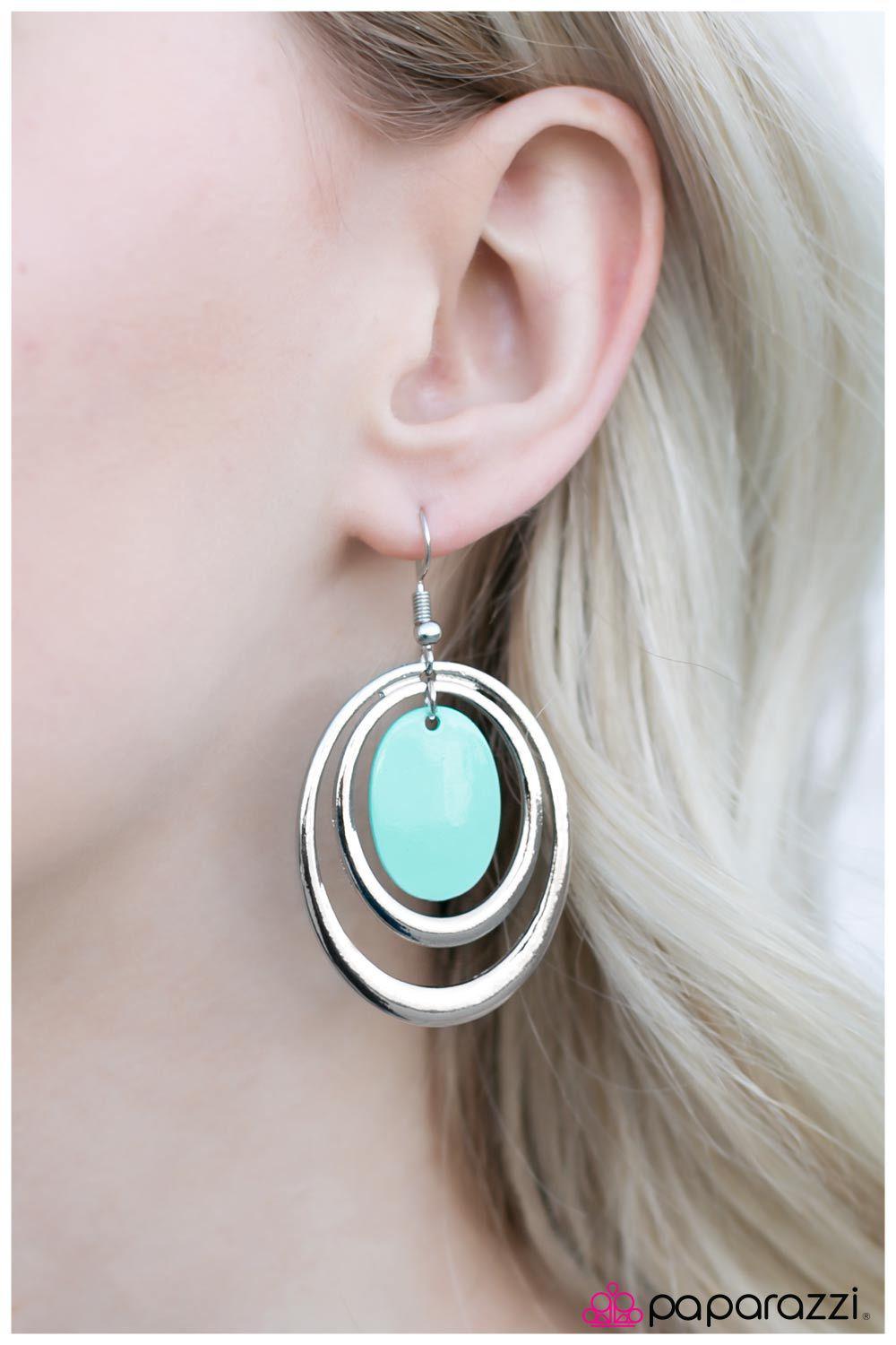 Poolside Silver and Blue Earrings - Paparazzi Accessories- lightbox - CarasShop.com - Paparazzi Jewelry by Cara Jewels