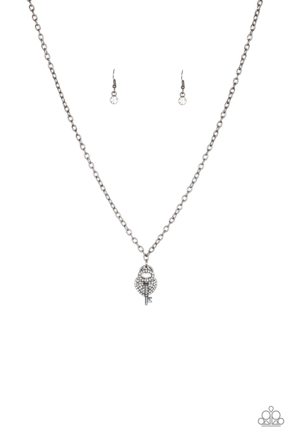 Pop and Locket Black Necklace - Paparazzi Accessories - free matching earrings -CarasShop.com - Paparazzi Jewelry by Cara Jewels