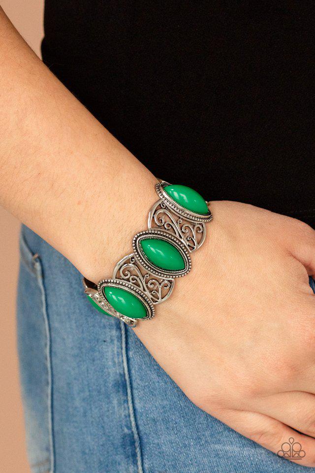 POP, Skip and a Jump Green Bracelet - Paparazzi Accessories- on model - CarasShop.com - Paparazzi Jewelry by Cara Jewels