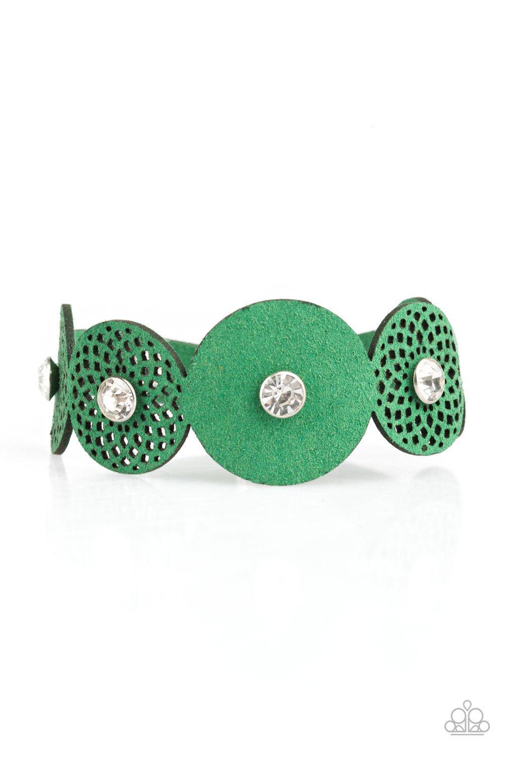 Poppin' Popstar Green Urban Wrap Snap Bracelet - Paparazzi Accessories- on model - CarasShop.com - Paparazzi Jewelry by Cara Jewels