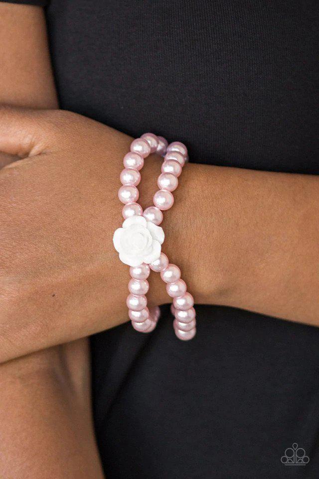 Posh and Posy Pink Pearl Bracelet - Paparazzi Accessories- on model - CarasShop.com - Paparazzi Jewelry by Cara Jewels