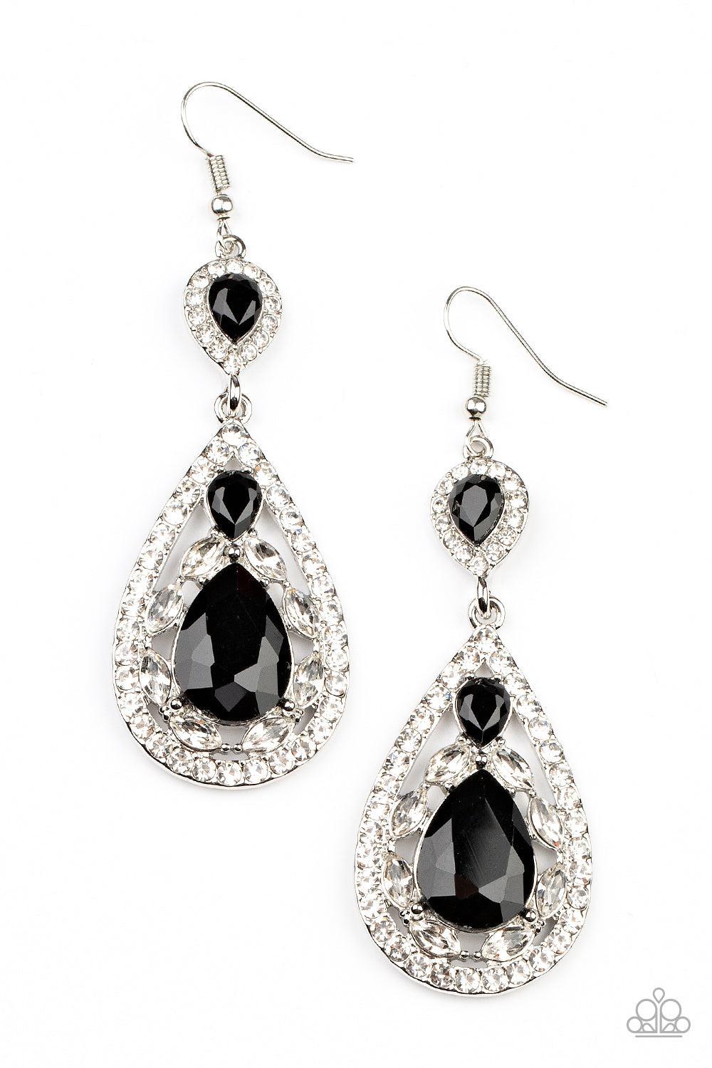 Posh Pageantry Black and White Rhinestone Earrings - Paparazzi Accessories- lightbox - CarasShop.com - Paparazzi Jewelry by Cara Jewels