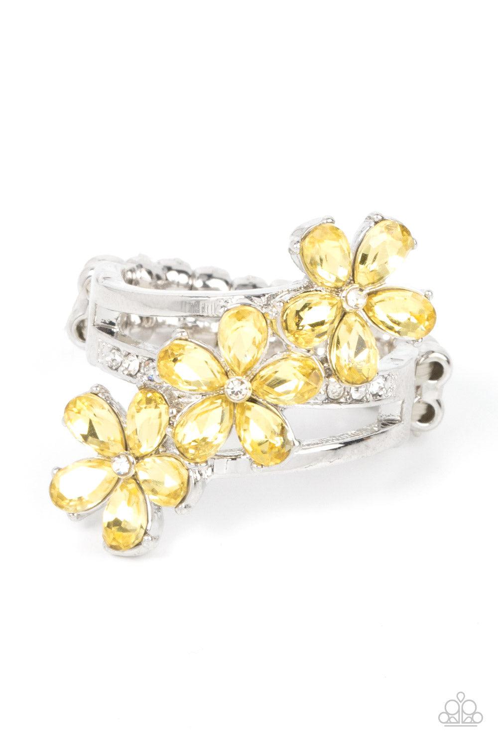 Posh Petals Yellow Flower Ring - Paparazzi Accessories- lightbox - CarasShop.com - Paparazzi Jewelry by Cara Jewels