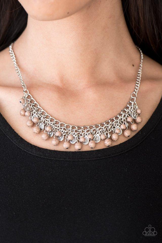 Poshly Paleo Brown Stone and Silver Necklace - Paparazzi Accessories- lightbox - CarasShop.com - Paparazzi Jewelry by Cara Jewels