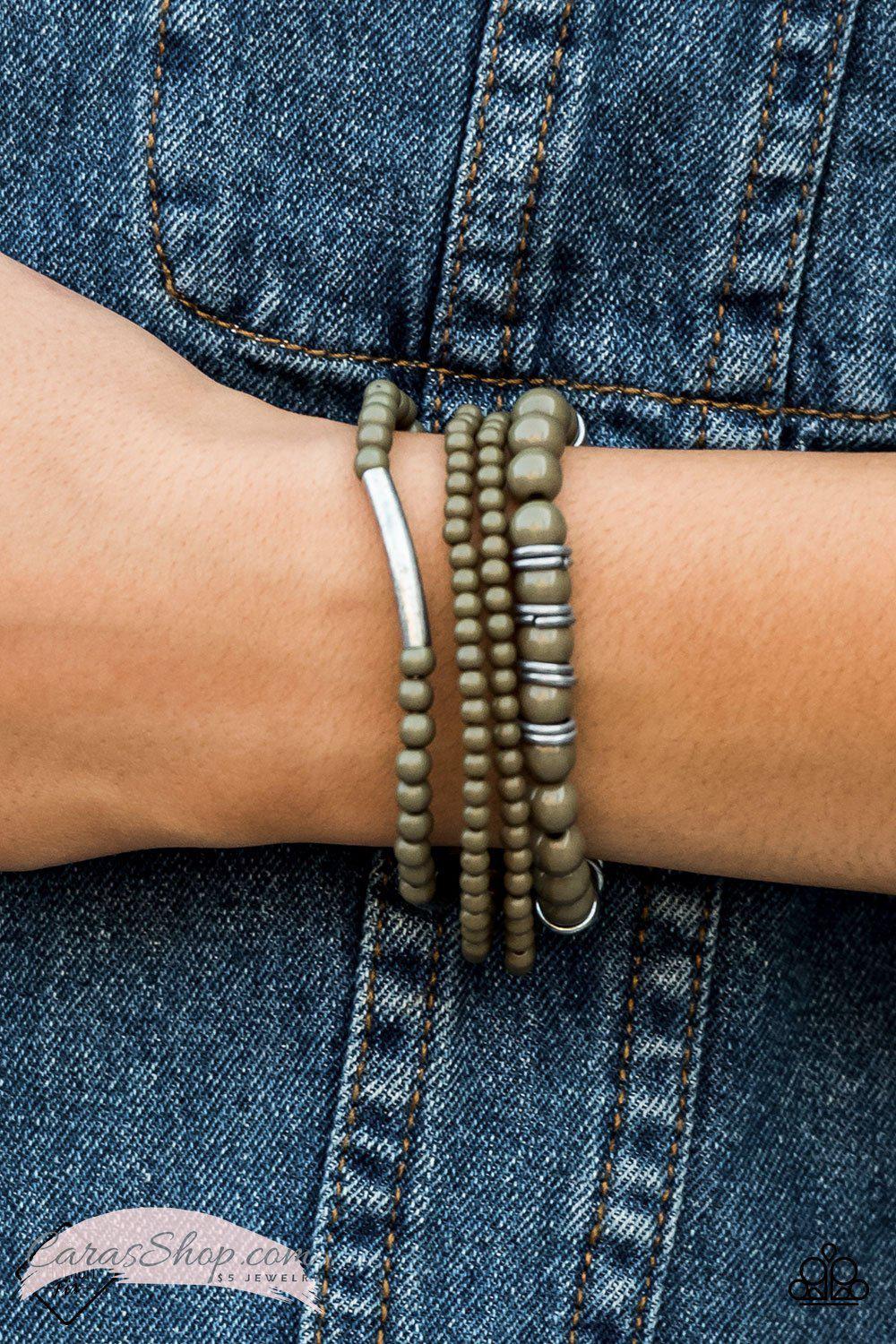 Positively Pioneer - Olive Green Stretch Bracelet Set - Paparazzi Accessories- lightbox - CarasShop.com - Paparazzi Jewelry by Cara Jewels