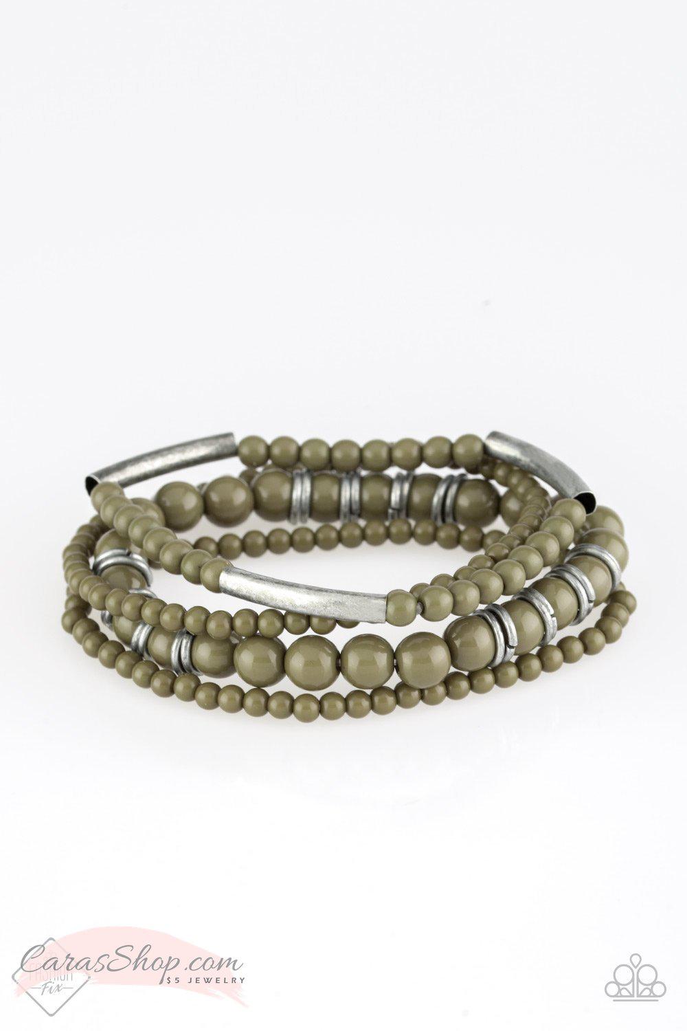 Positively Pioneer - Olive Green Stretch Bracelet Set - Paparazzi Accessories- on model - CarasShop.com - Paparazzi Jewelry by Cara Jewels