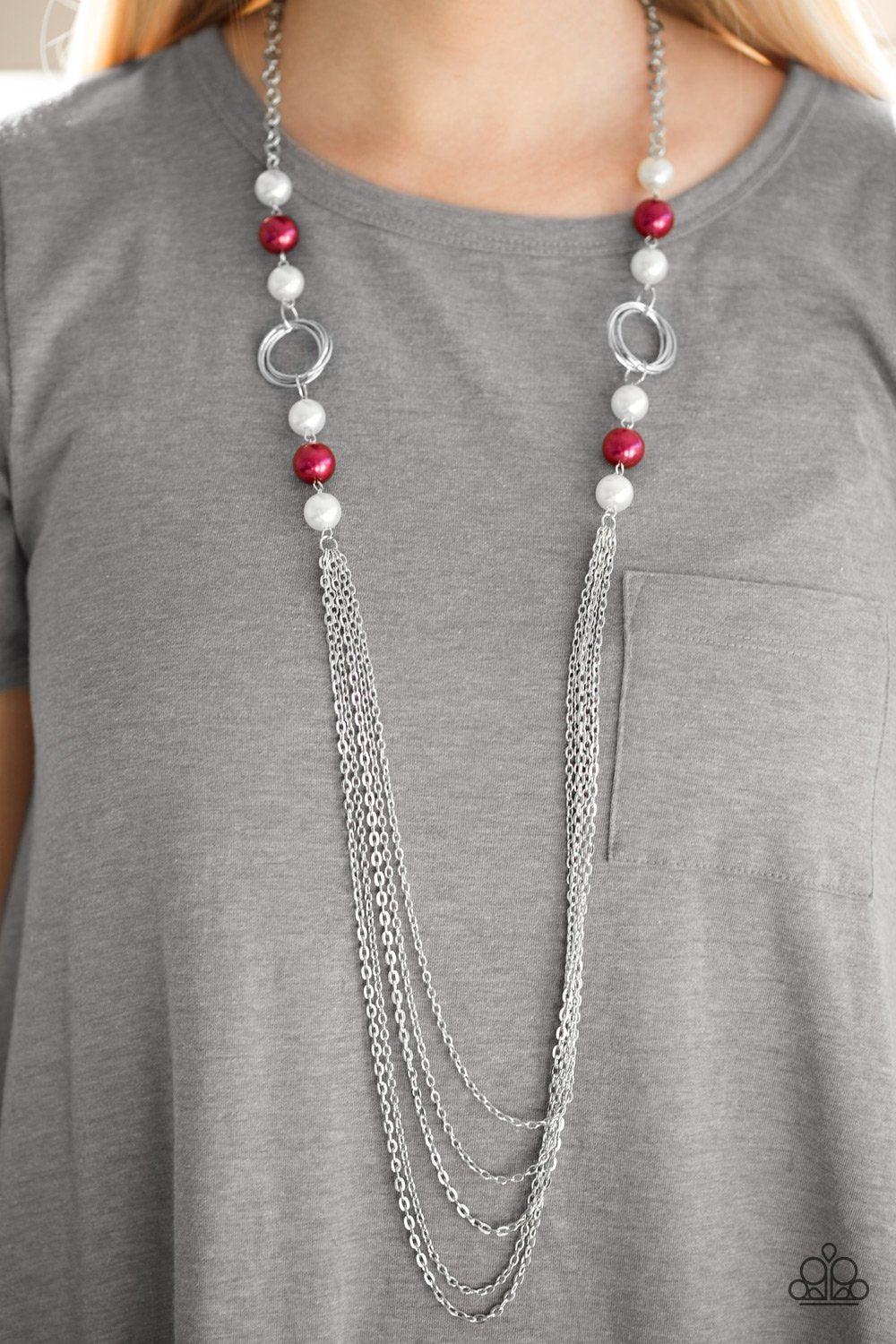 Pour The Wine Red, White and Silver Necklace - Paparazzi Accessories- lightbox - CarasShop.com - Paparazzi Jewelry by Cara Jewels