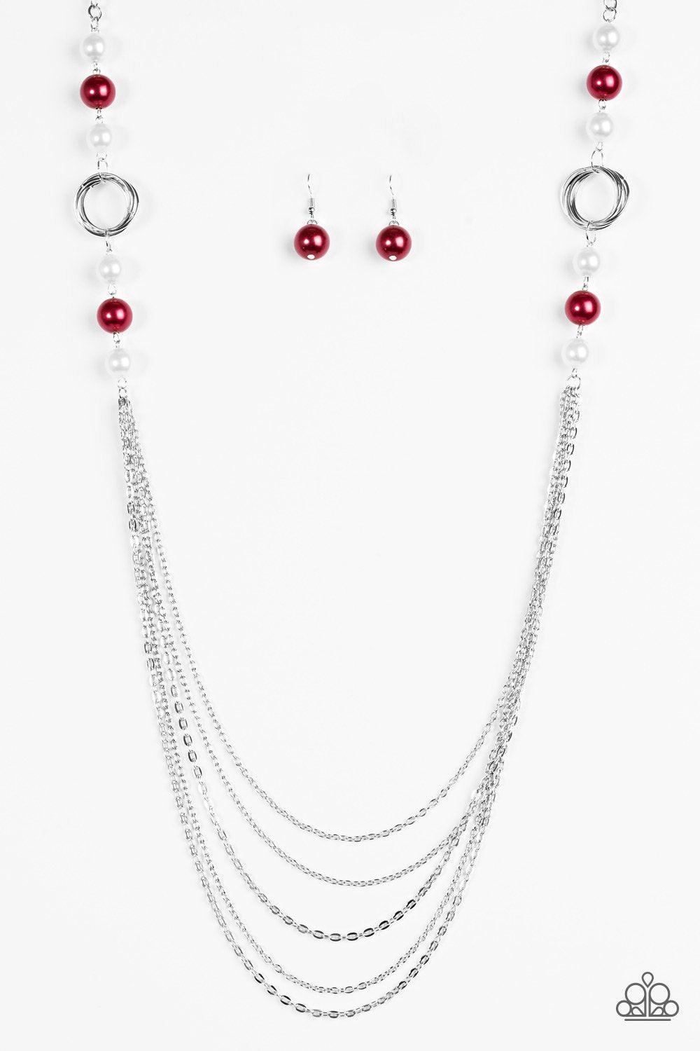 Pour The Wine Red, White and Silver Necklace - Paparazzi Accessories- on model - CarasShop.com - Paparazzi Jewelry by Cara Jewels