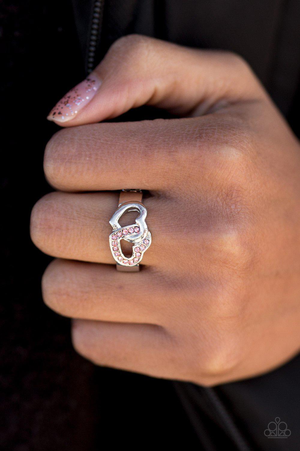 Pour Your Heart Out Silver and Pink Gem Heart Ring - Paparazzi Accessories- lightbox - CarasShop.com - Paparazzi Jewelry by Cara Jewels