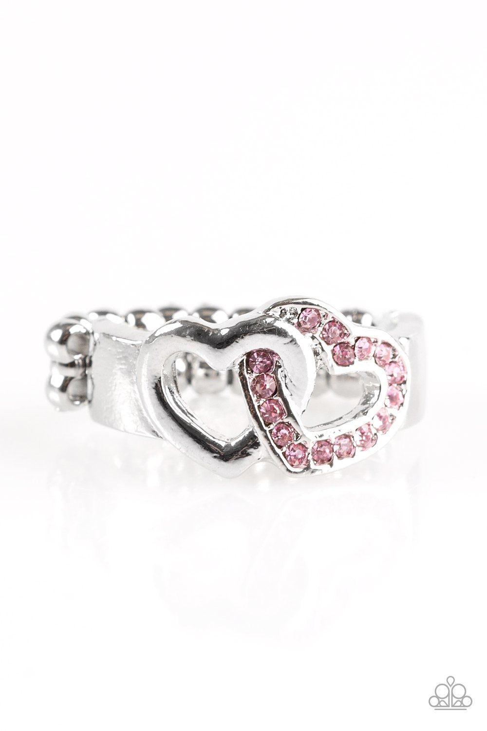 Pour Your Heart Out Silver and Pink Gem Heart Ring - Paparazzi Accessories- on model - CarasShop.com - Paparazzi Jewelry by Cara Jewels