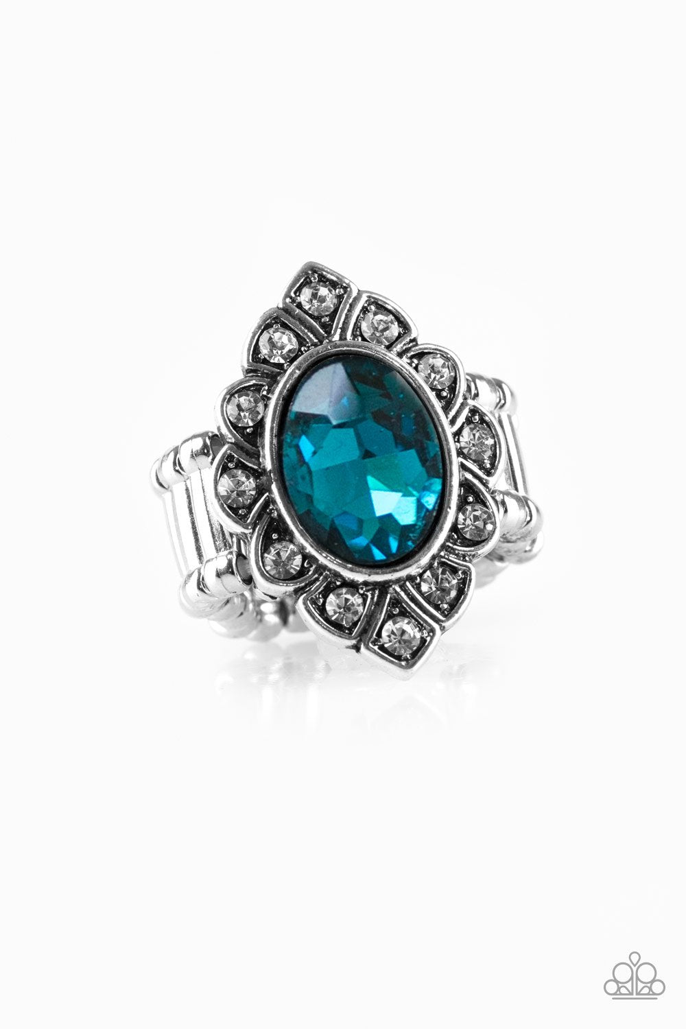 Power Behind The Throne Silver and Blue Gem Ring - Paparazzi Accessories- on model - CarasShop.com - Paparazzi Jewelry by Cara Jewels