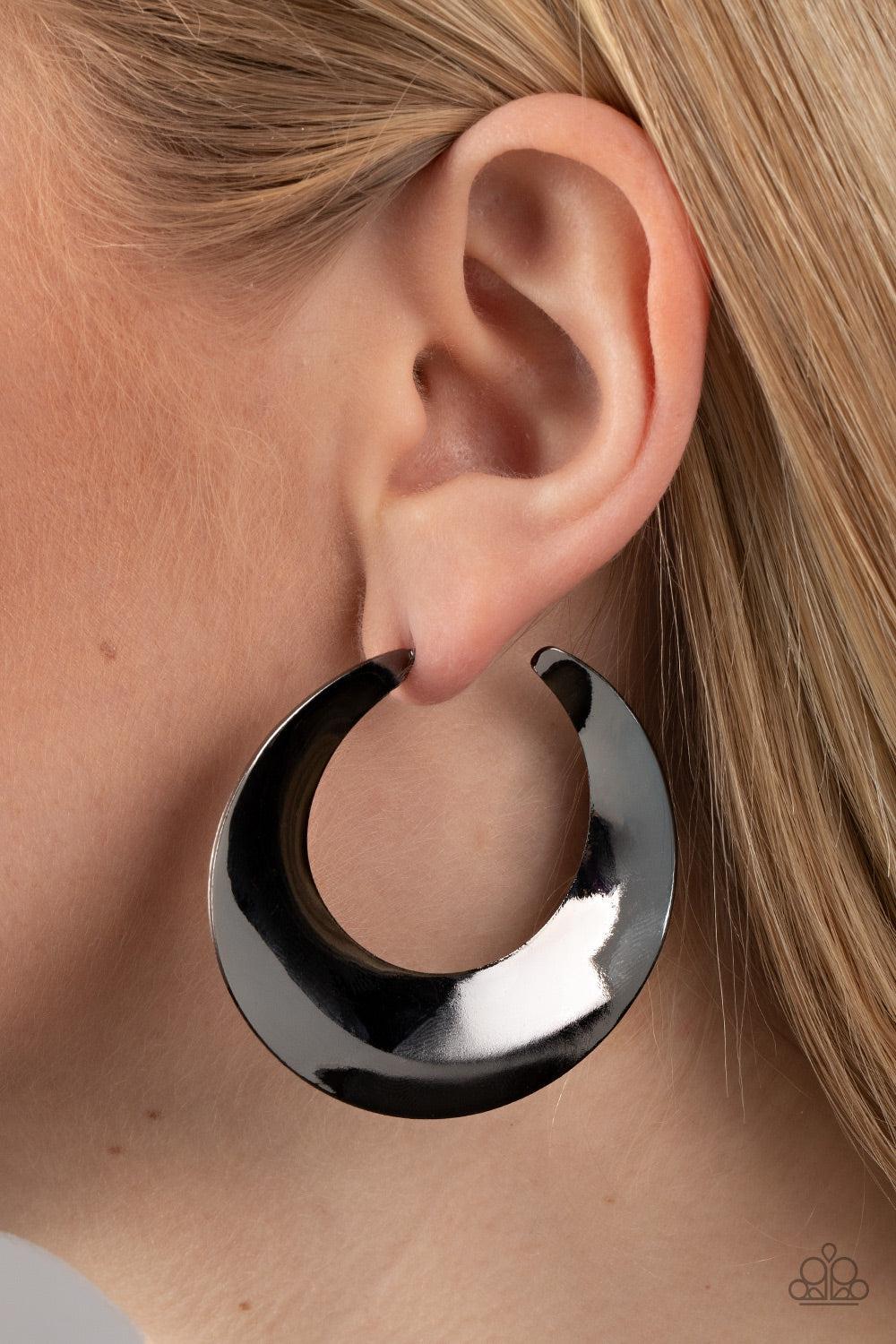 Paparazzi Power Curves Black Hoop Earrings CarasShop