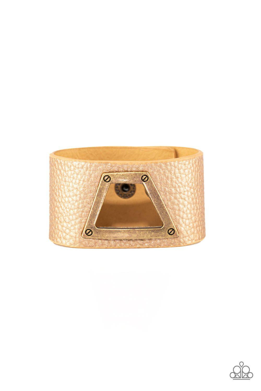 Power Play Brass Urban Wrap Snap Bracelet - Paparazzi Accessories- on model - CarasShop.com - Paparazzi Jewelry by Cara Jewels