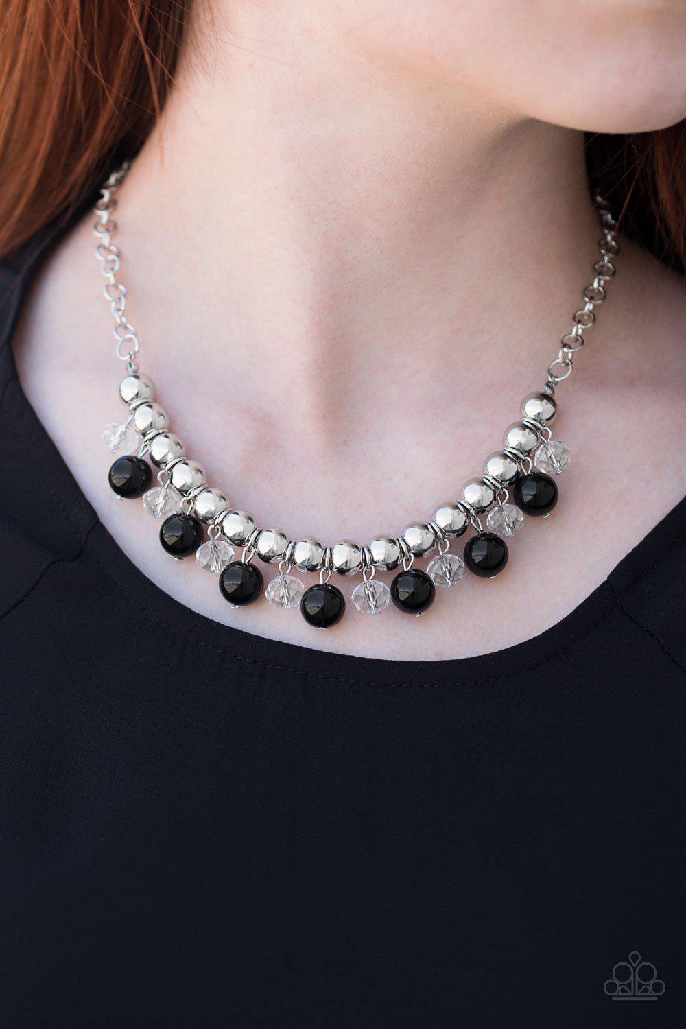 Power Trip Silver and Black Necklace - Paparazzi Accessories- on model - CarasShop.com - Paparazzi Jewelry by Cara Jewels