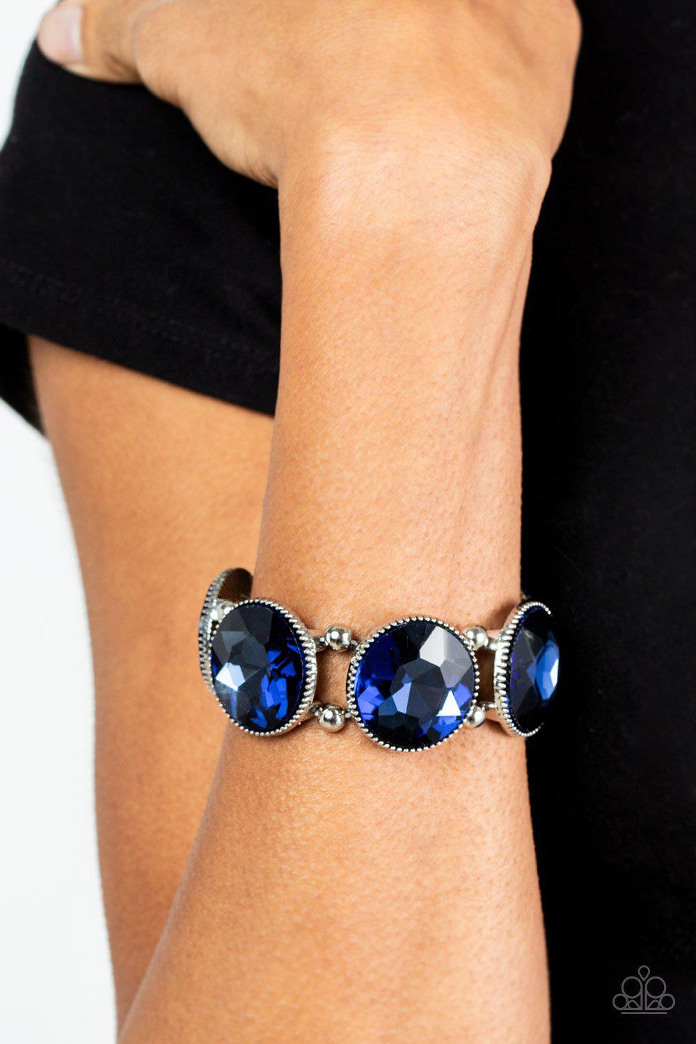 Powerhouse Hustle Blue Rhinestone Bracelet - Paparazzi Accessories- on model - CarasShop.com - Paparazzi Jewelry by Cara Jewels