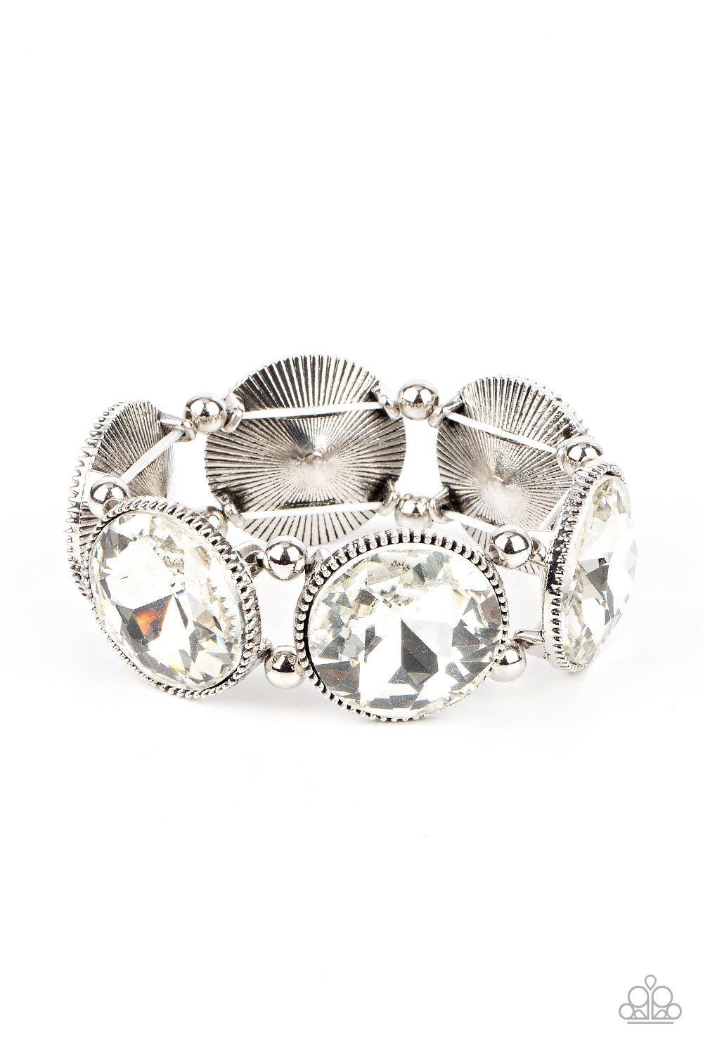 Powerhouse Hustle White Rhinestone Bracelet - Paparazzi Accessories- lightbox - CarasShop.com - Paparazzi Jewelry by Cara Jewels