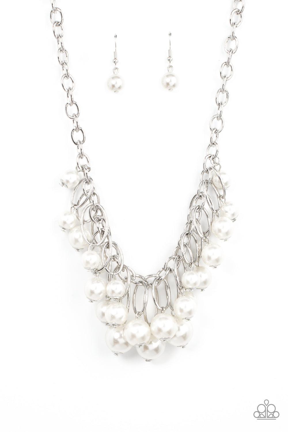 Powerhouse Pose White Pearl Necklace - Paparazzi Accessories- lightbox - CarasShop.com - Paparazzi Jewelry by Cara Jewels