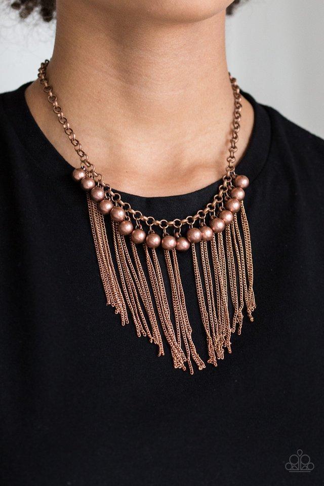 Powerhouse Prowl Copper Fringe Necklace - Paparazzi Accessories- lightbox - CarasShop.com - Paparazzi Jewelry by Cara Jewels