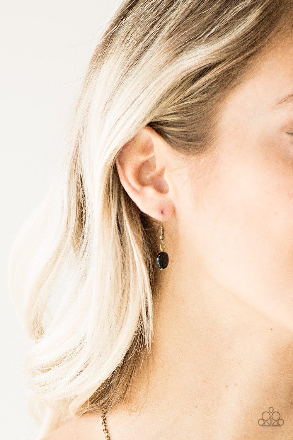 Practical Prairie Brass and Black Necklace - Paparazzi Accessories - free matching earrings -CarasShop.com - Paparazzi Jewelry by Cara Jewels