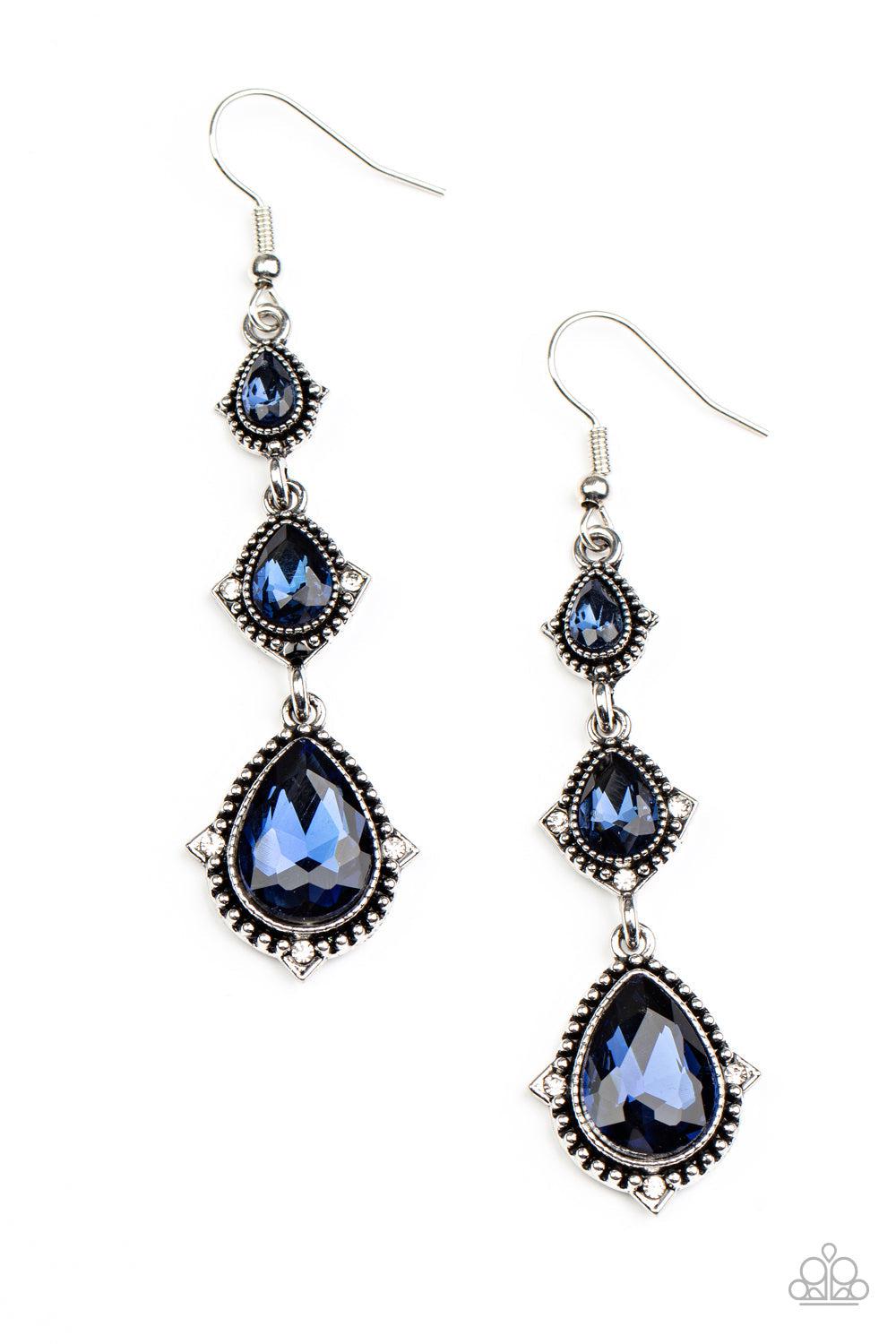 Prague Princess Blue Rhinestone Earrings - Paparazzi Accessories- lightbox - CarasShop.com - Paparazzi Jewelry by Cara Jewels
