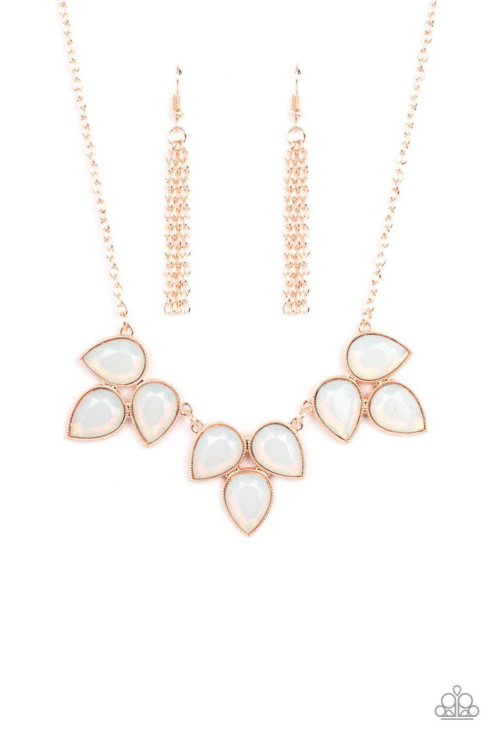 Prairie Fairytale Rose Gold and Iridescent White Necklace - Paparazzi Accessories- lightbox - CarasShop.com - Paparazzi Jewelry by Cara Jewels