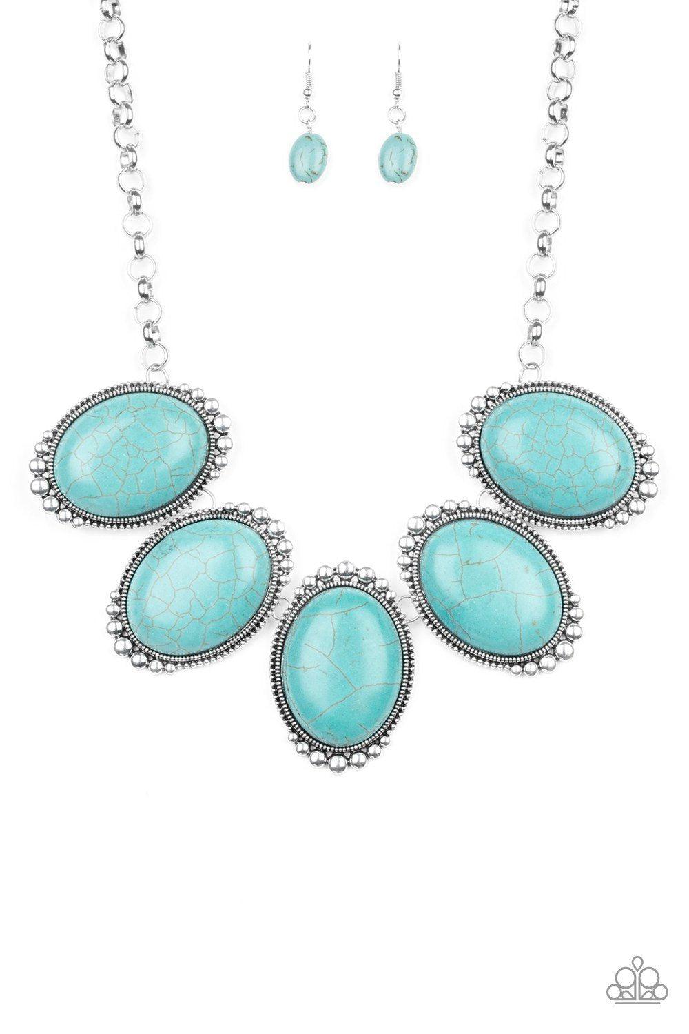 Prairie Goddess Turquoise Blue Stone Necklace - Paparazzi Accessories - free matching earrings -CarasShop.com - Paparazzi Jewelry by Cara Jewels
