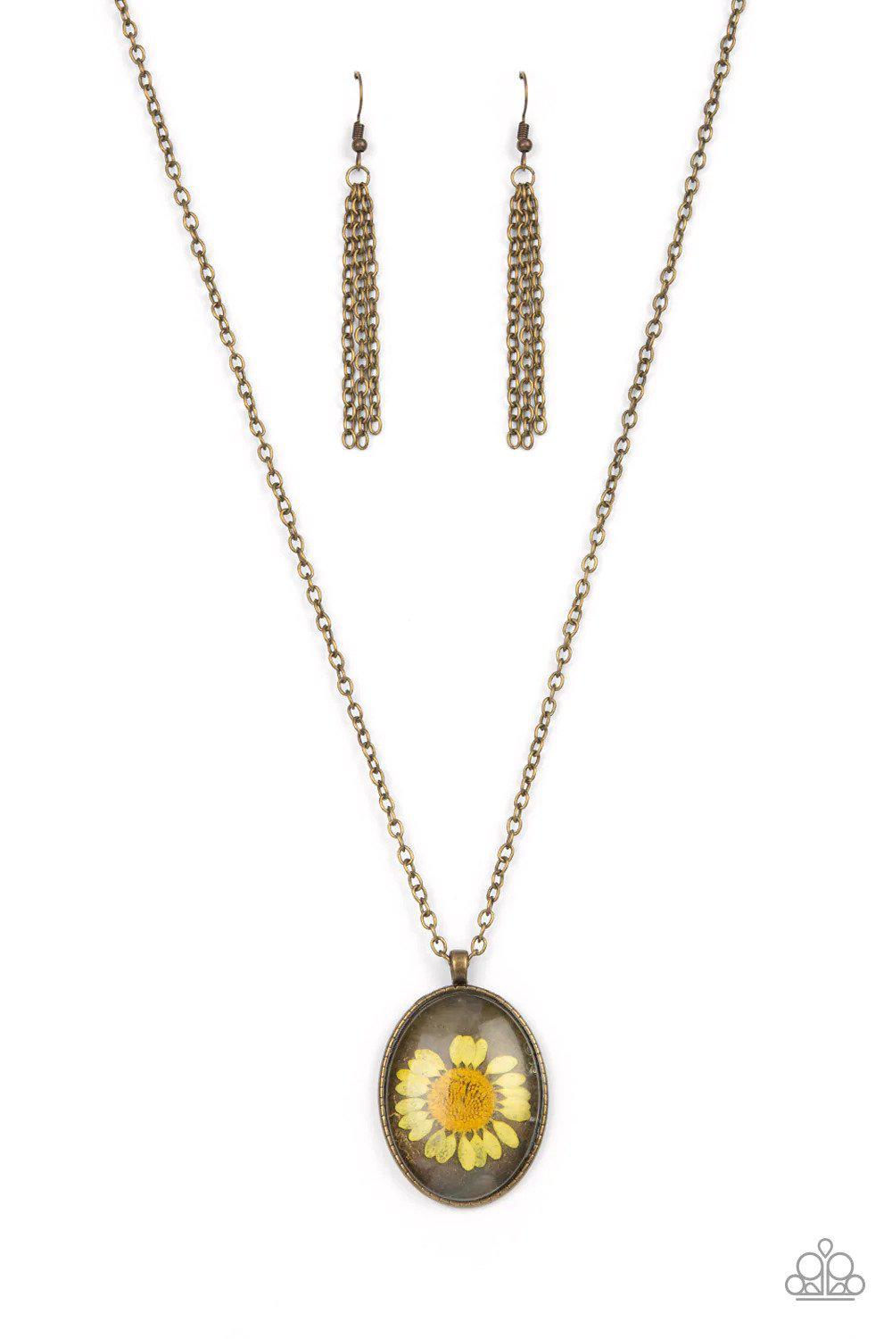 Prairie Passion Yellow Flower Necklace - Paparazzi Accessories- lightbox - CarasShop.com - Paparazzi Jewelry by Cara Jewels