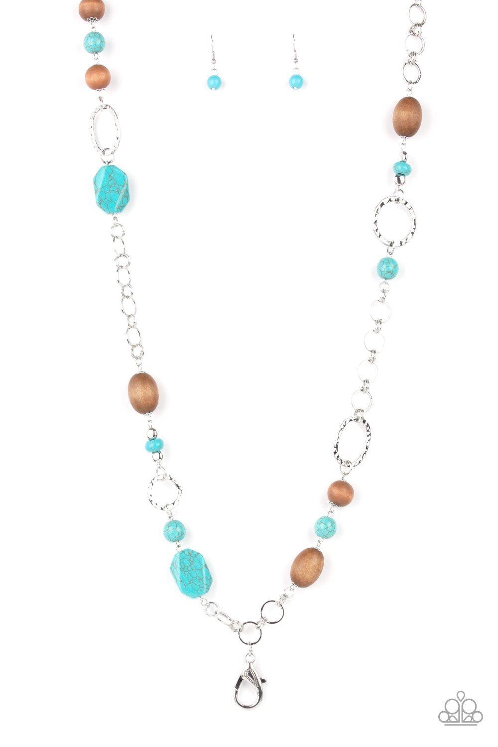 Prairie Reserve Turquoise Blue Stone and Wood Bead Lanyard Necklace - Paparazzi Accessories- lightbox - CarasShop.com - Paparazzi Jewelry by Cara Jewels