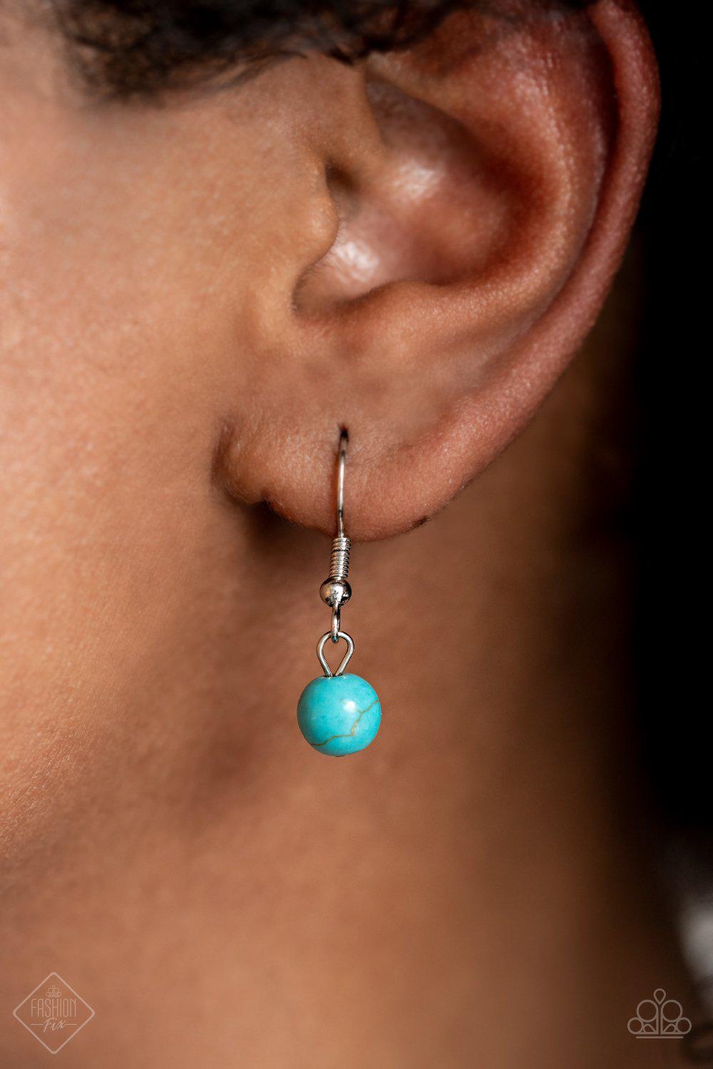 Prairie Reserve Turquoise Blue Stone, Wood Bead and Silver Necklace - Paparazzi Accessories - free matching earrings -CarasShop.com - Paparazzi Jewelry by Cara Jewels