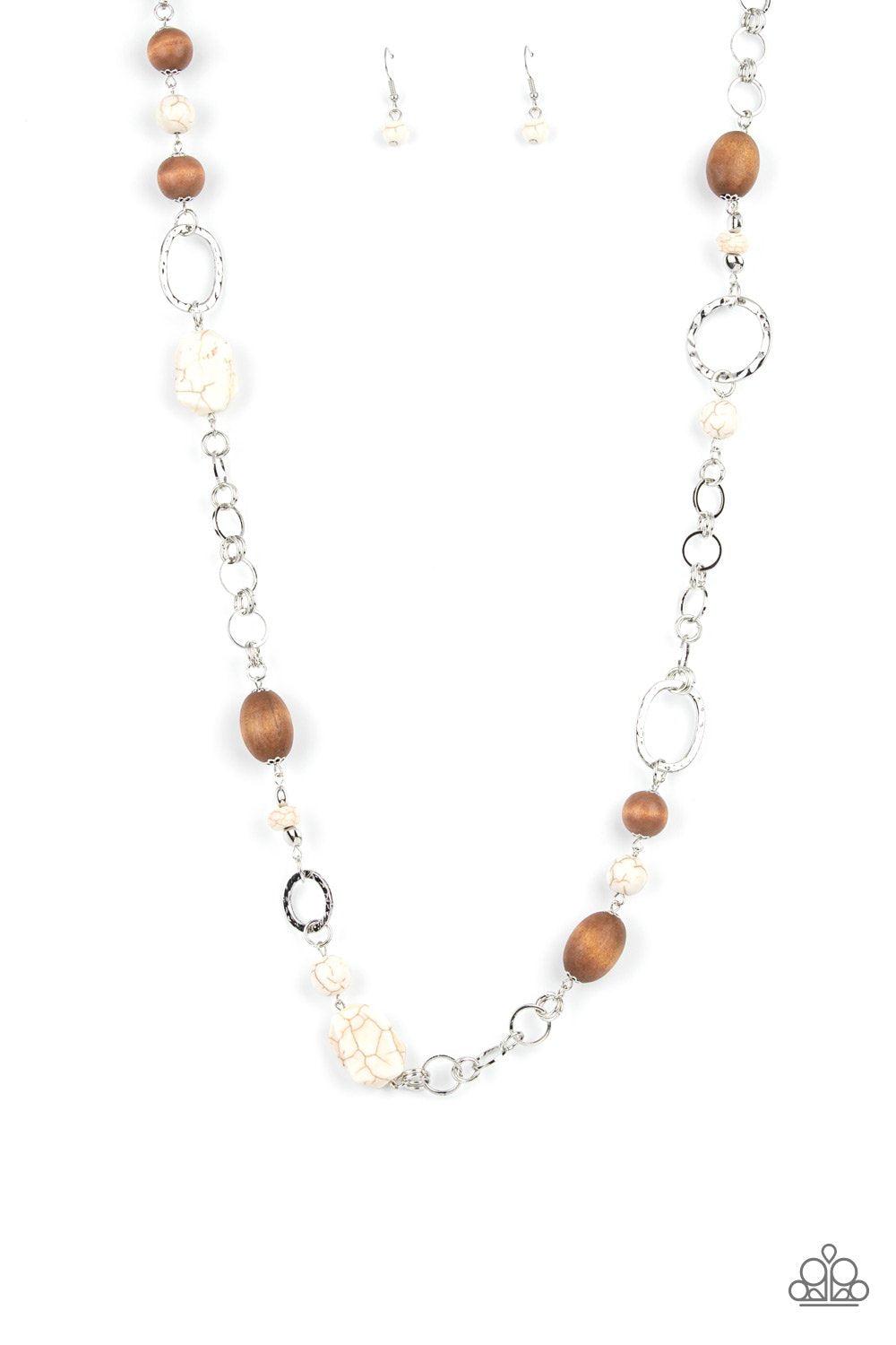 Prairie Reserve White Stone and Wood Bead Necklace - Paparazzi Accessories- lightbox - CarasShop.com - Paparazzi Jewelry by Cara Jewels
