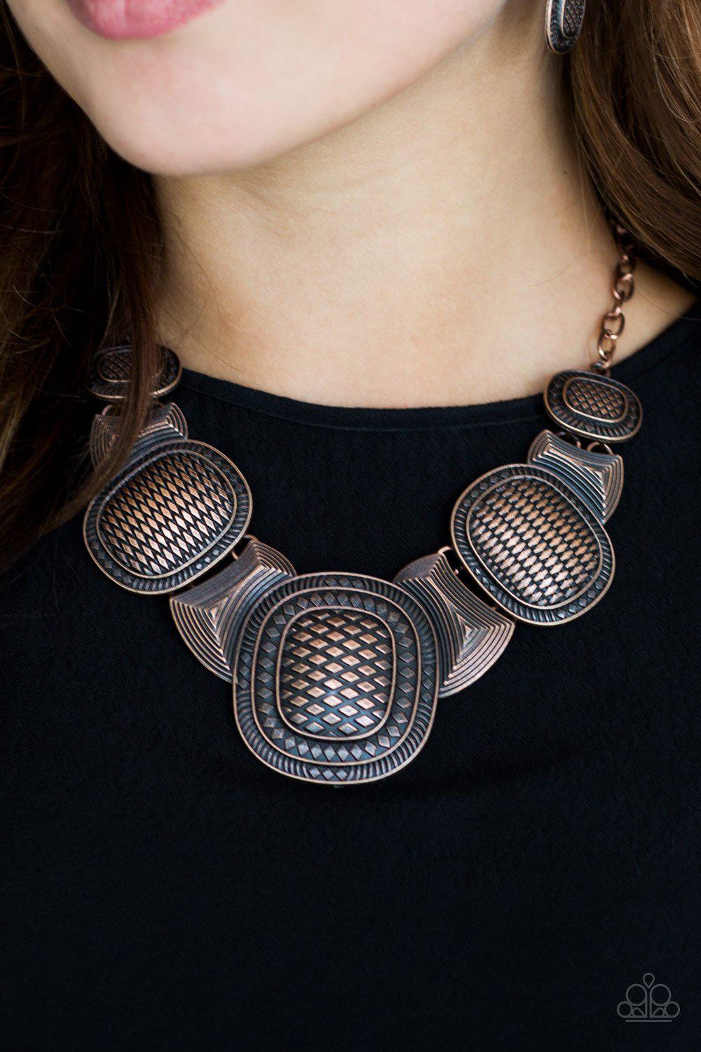 Prehistoric Powerhouse Copper Necklace - Paparazzi Accessories- lightbox - CarasShop.com - Paparazzi Jewelry by Cara Jewels