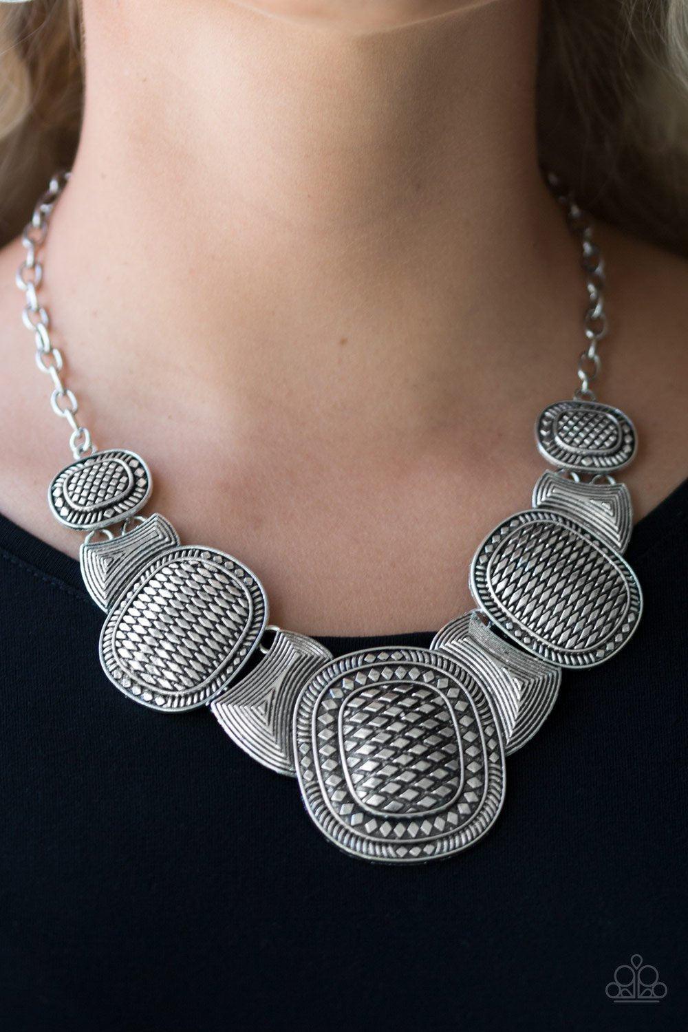 Prehistoric Powerhouse Silver Statement Necklace - Paparazzi Accessories- lightbox - CarasShop.com - Paparazzi Jewelry by Cara Jewels