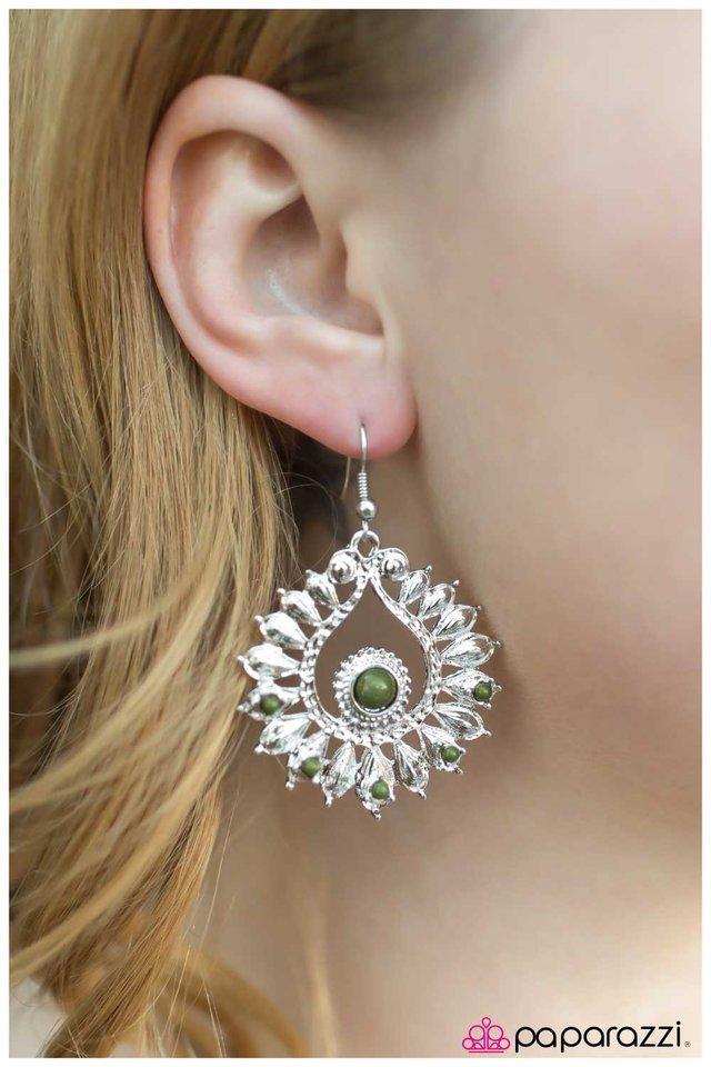 Presented with Pride Green and Silver earrings - Paparazzi Accessories- on model - CarasShop.com - Paparazzi Jewelry by Cara Jewels