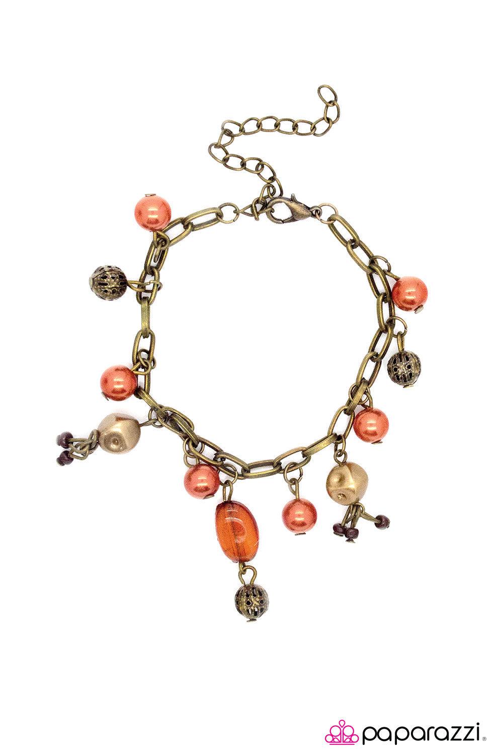Pretty Please Orange & Brass Bracelet - Paparazzi Accessories- lightbox - CarasShop.com - Paparazzi Jewelry by Cara Jewels
