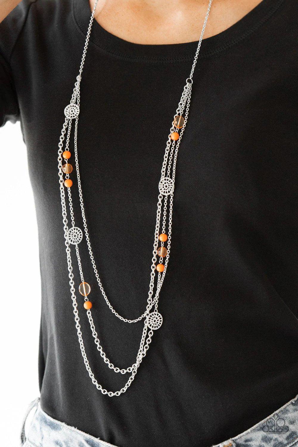 Pretty Pop-tastic! Orange Necklace - Paparazzi Accessories- on model - CarasShop.com - Paparazzi Jewelry by Cara Jewels
