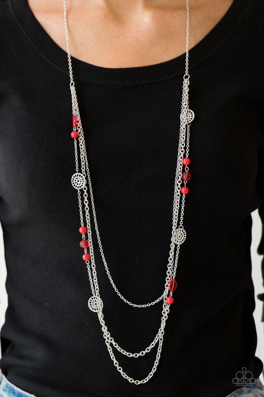Pretty Pop-Tastic Red Necklace - Paparazzi Accessories- on model - CarasShop.com - Paparazzi Jewelry by Cara Jewels