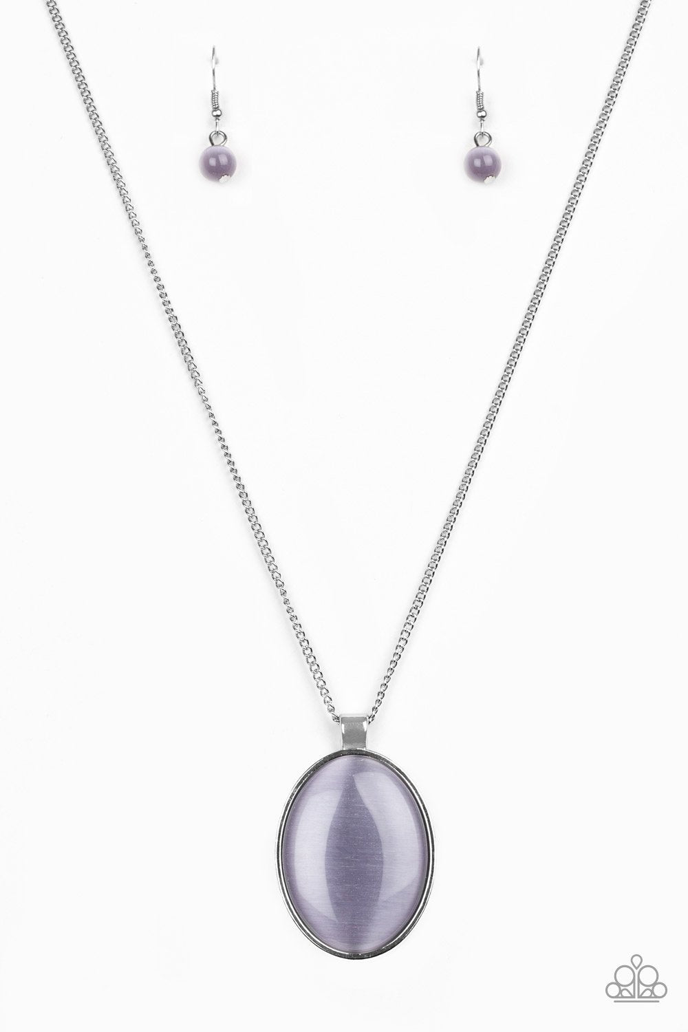 Pretty Poppin' Silver and Purple Moonstone Necklace - Paparazzi Accessories - free matching earrings -CarasShop.com - Paparazzi Jewelry by Cara Jewels