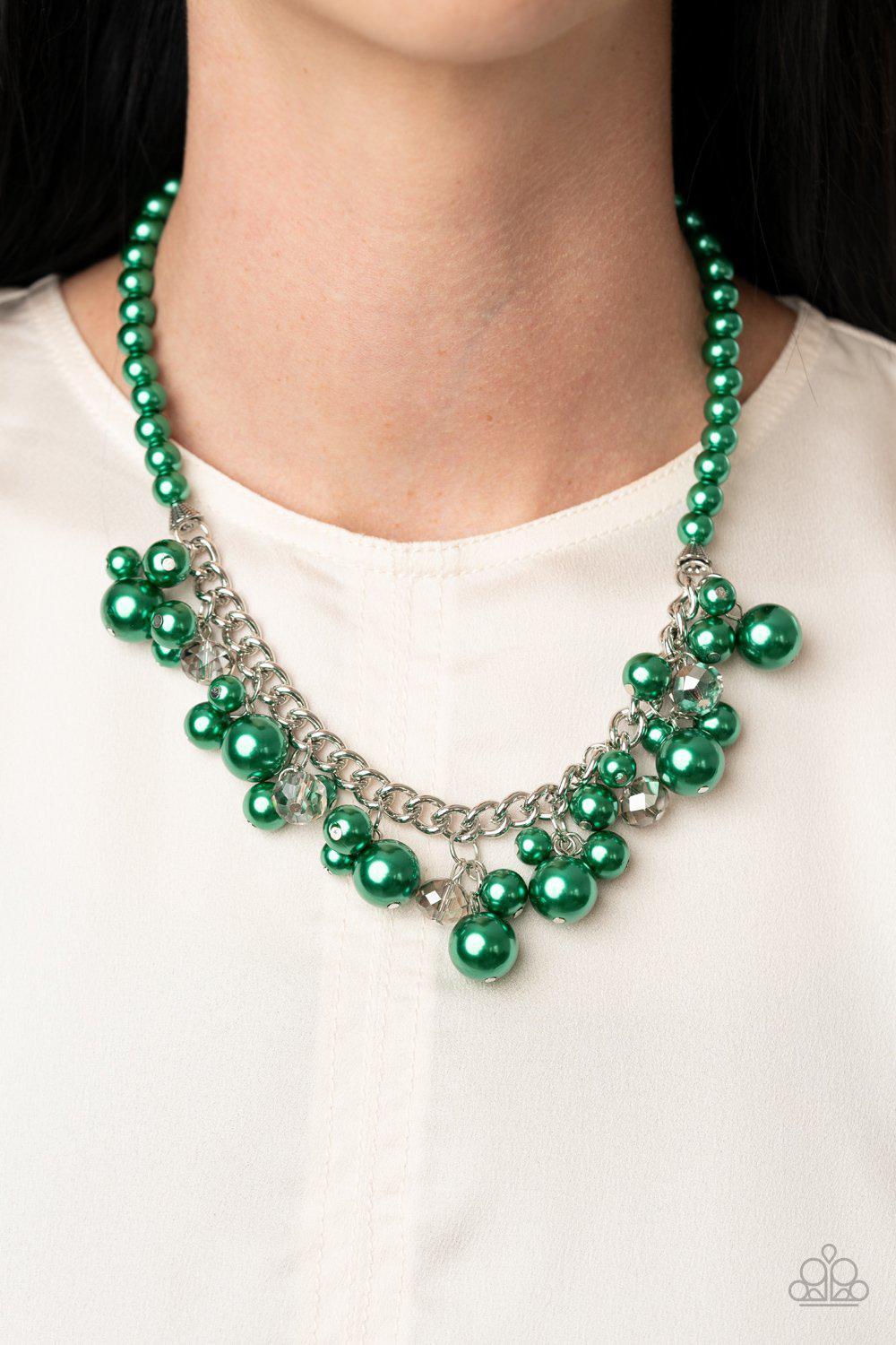 Prim and POLISHED Green Pearl Necklace - Paparazzi Accessories- on model - CarasShop.com - Paparazzi Jewelry by Cara Jewels