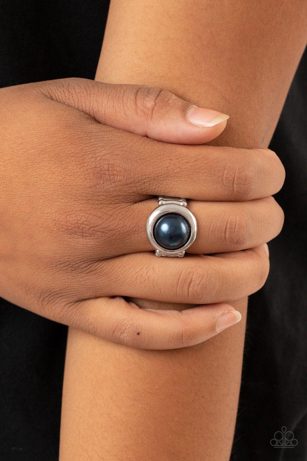 Prim and PROSPER Blue Pearl Ring - Paparazzi Accessories- on model - CarasShop.com - Paparazzi Jewelry by Cara Jewels