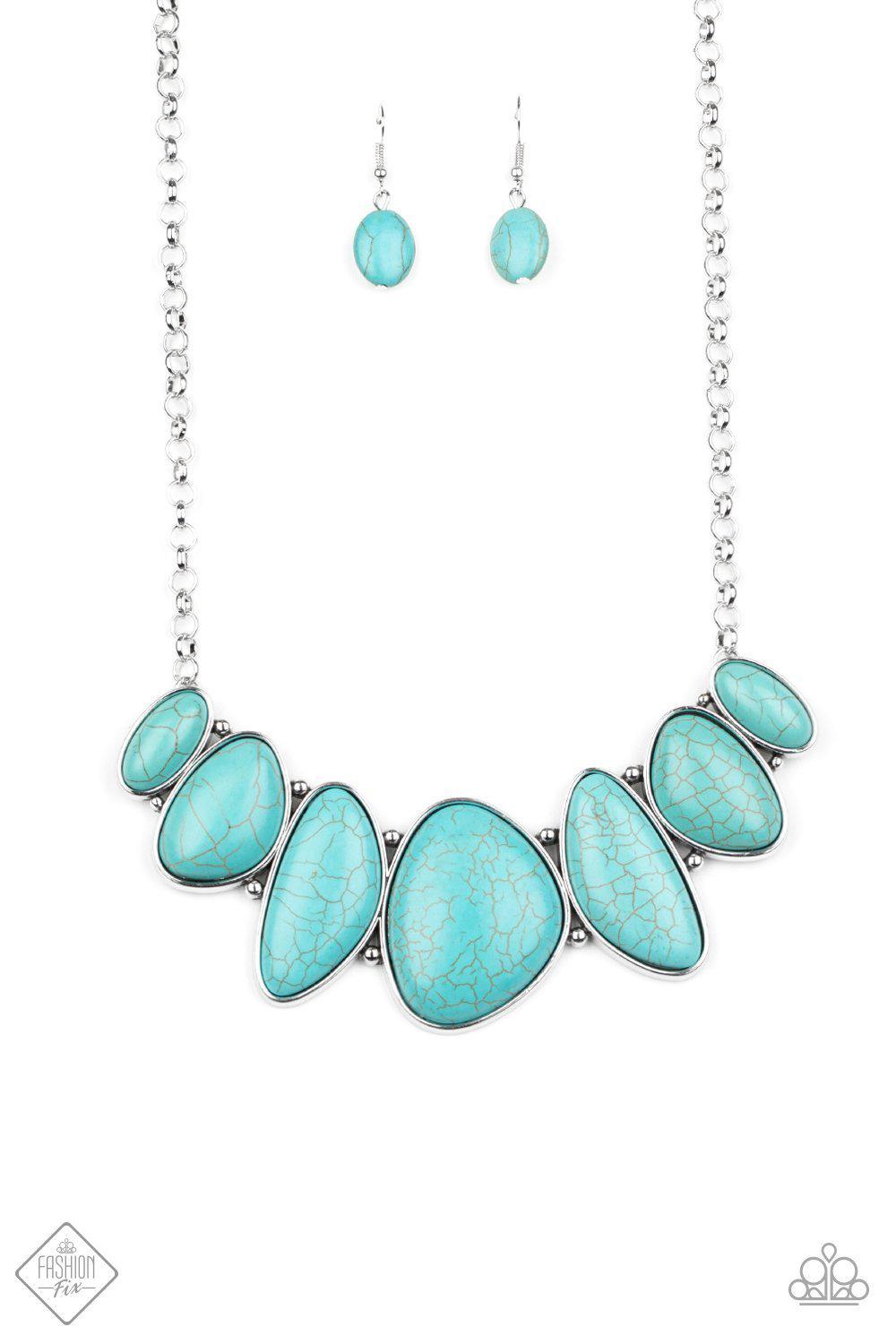 Primitive Turquoise Blue Stone Necklace - Paparazzi Accessories- on model - CarasShop.com - Paparazzi Jewelry by Cara Jewels