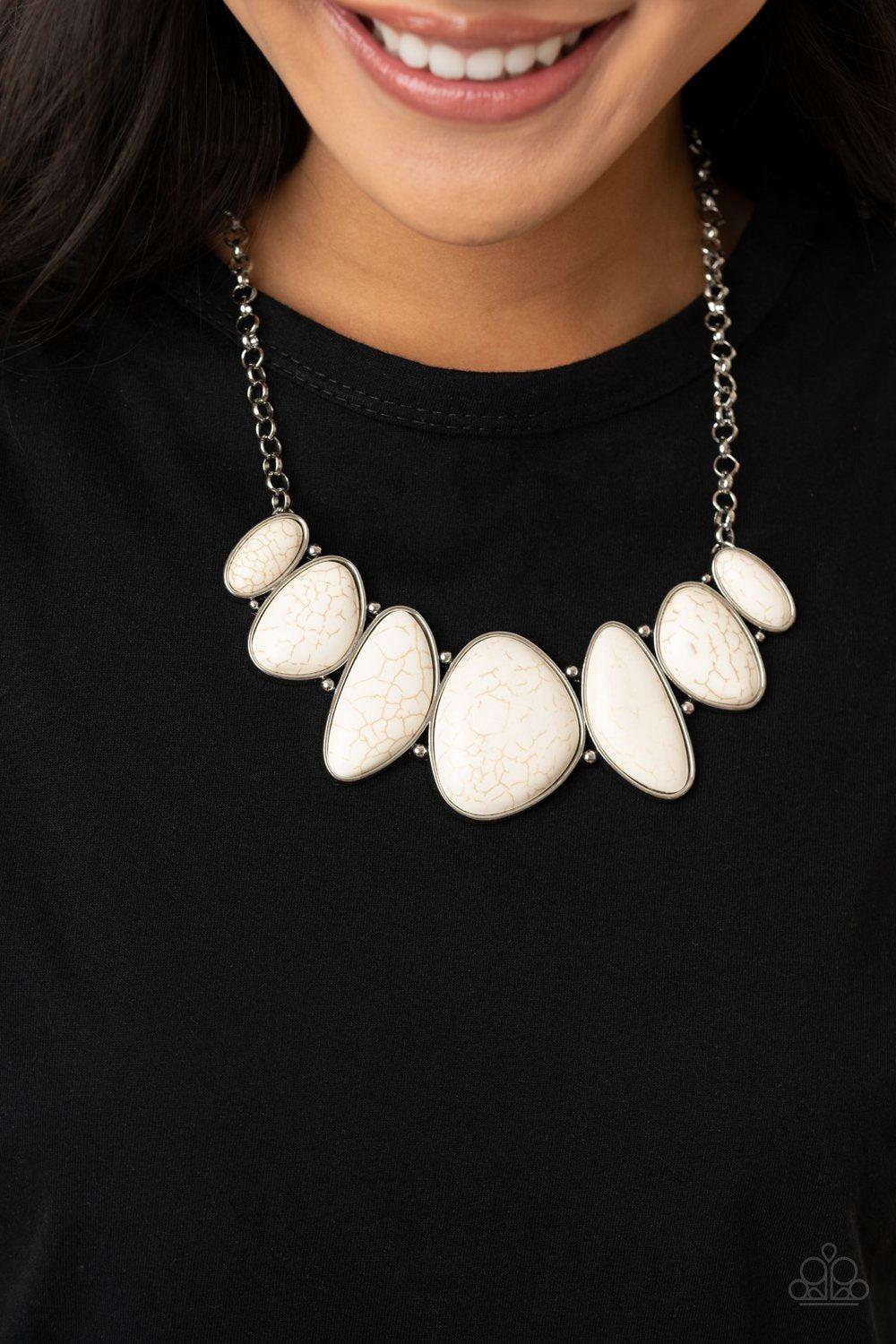Primitive White Stone Necklace - Paparazzi Accessories- on model - CarasShop.com - Paparazzi Jewelry by Cara Jewels