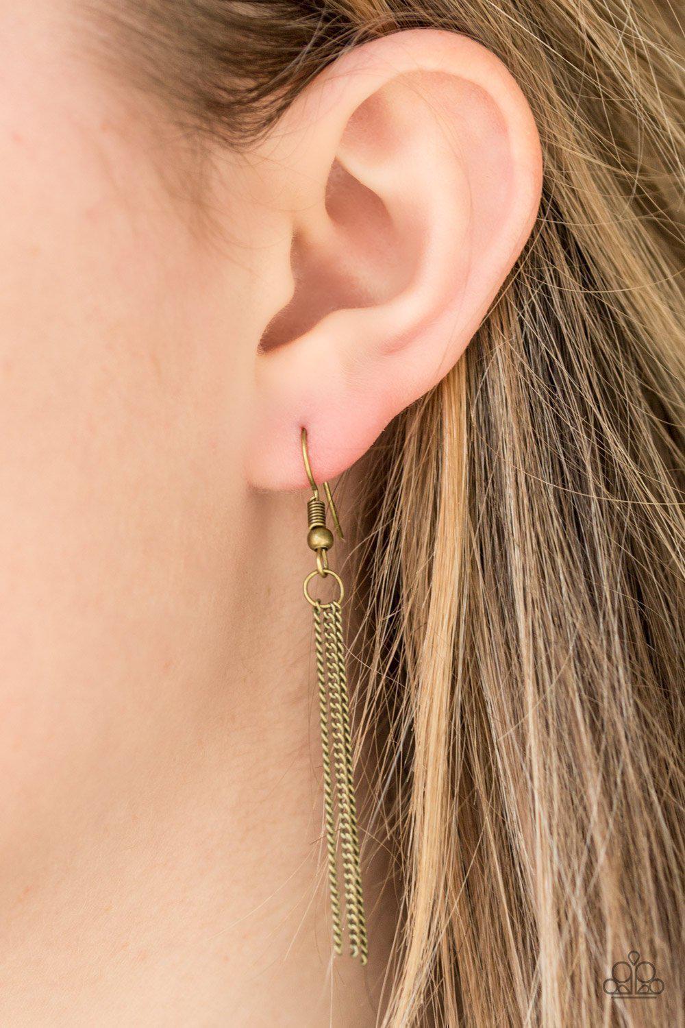 Primrose Path Brass Flower Necklace - Paparazzi Accessories- on model - CarasShop.com - Paparazzi Jewelry by Cara Jewels