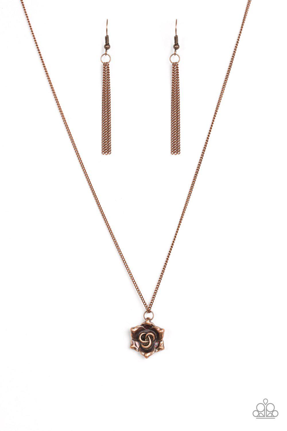 Primrose Path Copper Flower Necklace - Paparazzi Accessories - free matching earrings -CarasShop.com - Paparazzi Jewelry by Cara Jewels