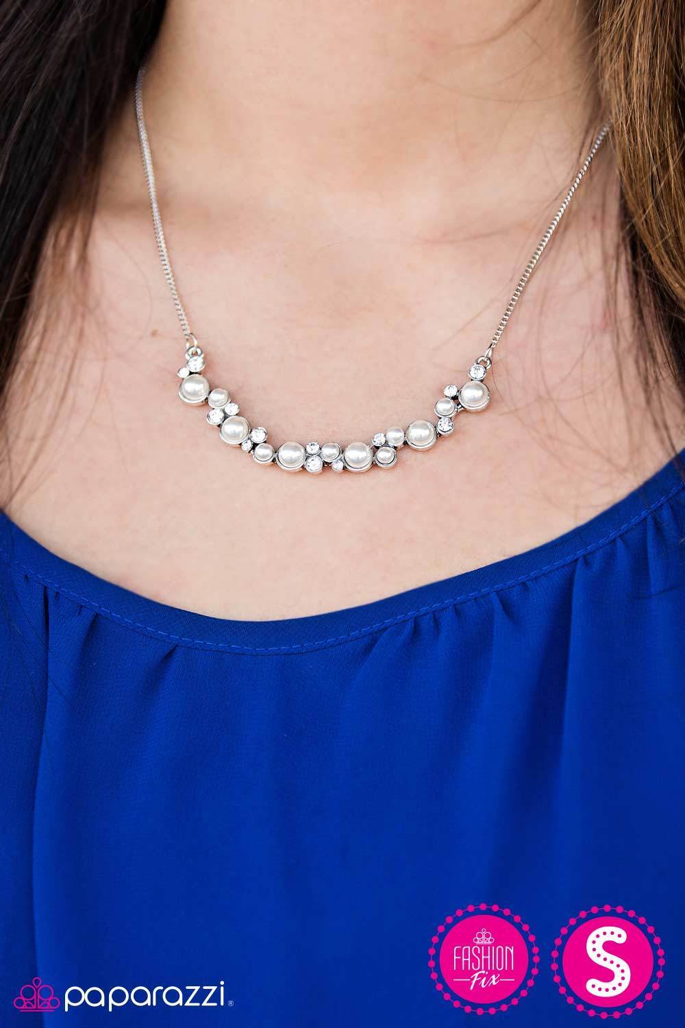 Princess In Waiting White Pearl Necklace and matching Earrings - Paparazzi Accessories- lightbox - CarasShop.com - Paparazzi Jewelry by Cara Jewels