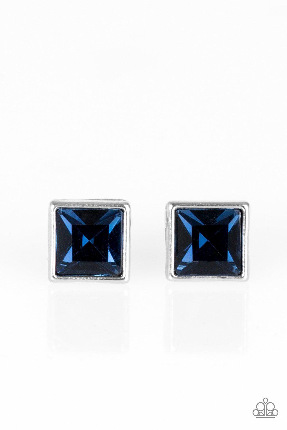 Princess Perfection Sapphire Blue Gem Post Earrings - Paparazzi Accessories- on model - CarasShop.com - Paparazzi Jewelry by Cara Jewels