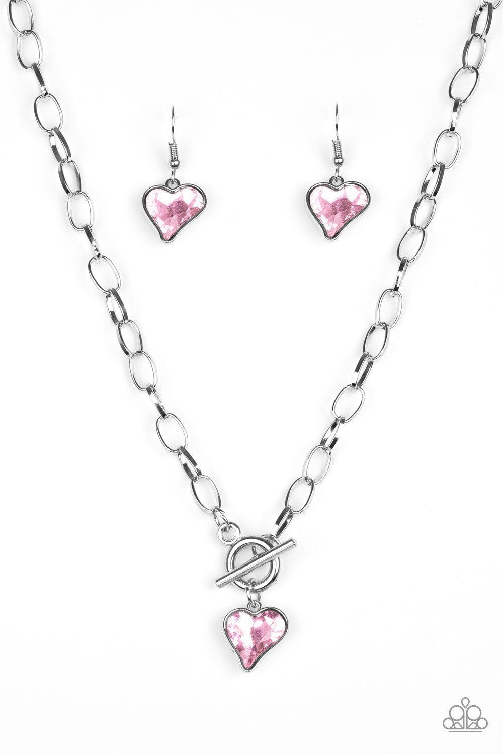 Princeton Princess Pink Heart Gem Necklace - Paparazzi Accessories - free matching earrings -CarasShop.com - Paparazzi Jewelry by Cara Jewels