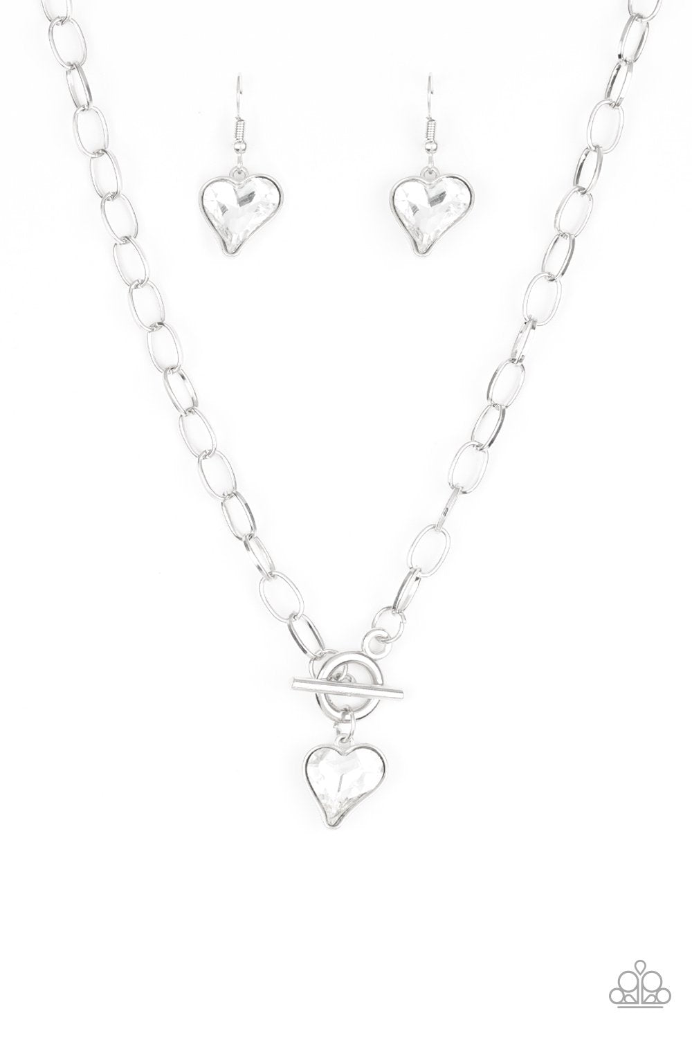 Princeton Princess White Heart Toggle Necklace - Paparazzi Accessories - free matching earrings -CarasShop.com - Paparazzi Jewelry by Cara Jewels