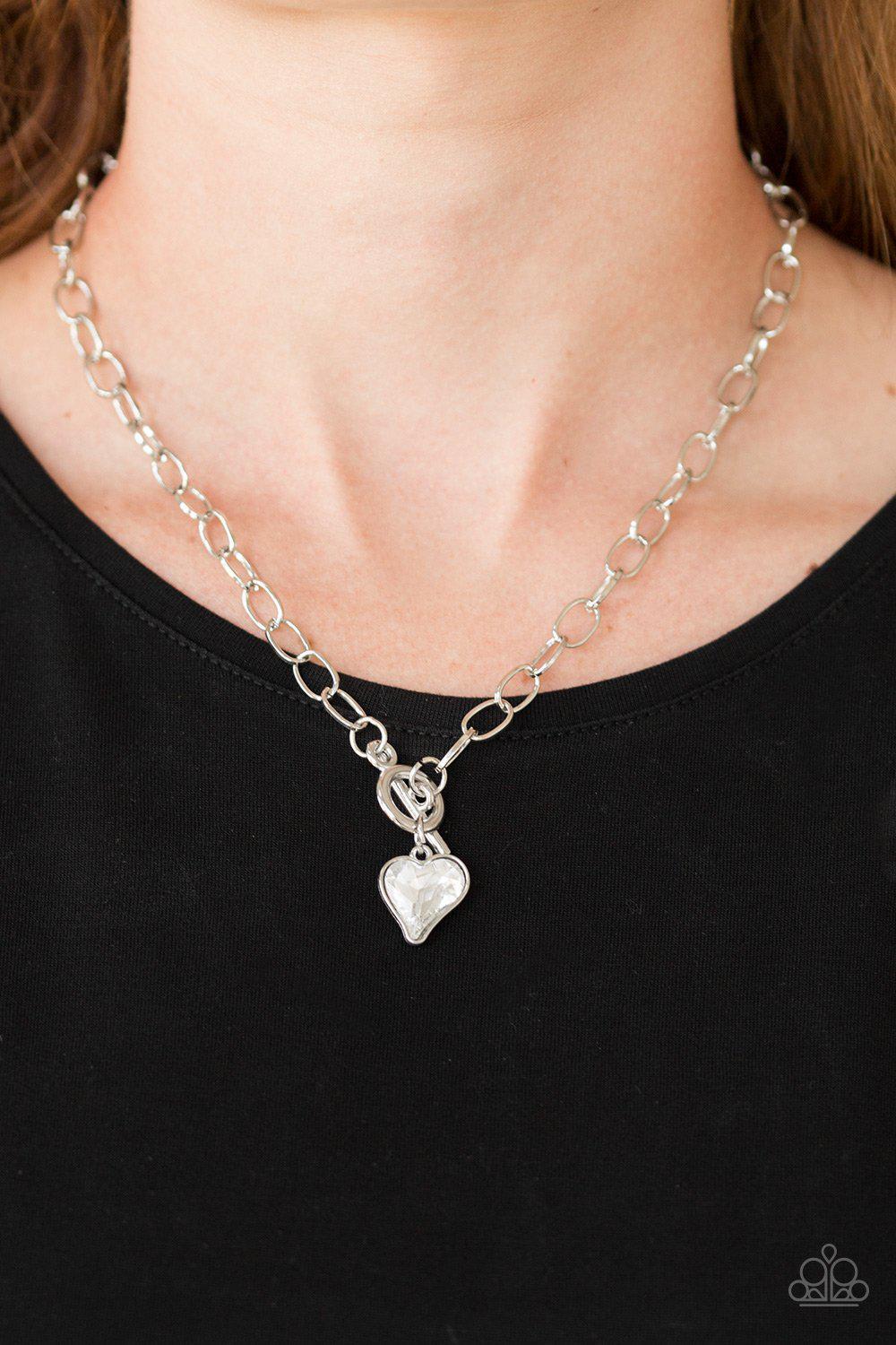 Princeton Princess White Heart Toggle Necklace - Paparazzi Accessories- lightbox - CarasShop.com - Paparazzi Jewelry by Cara Jewels