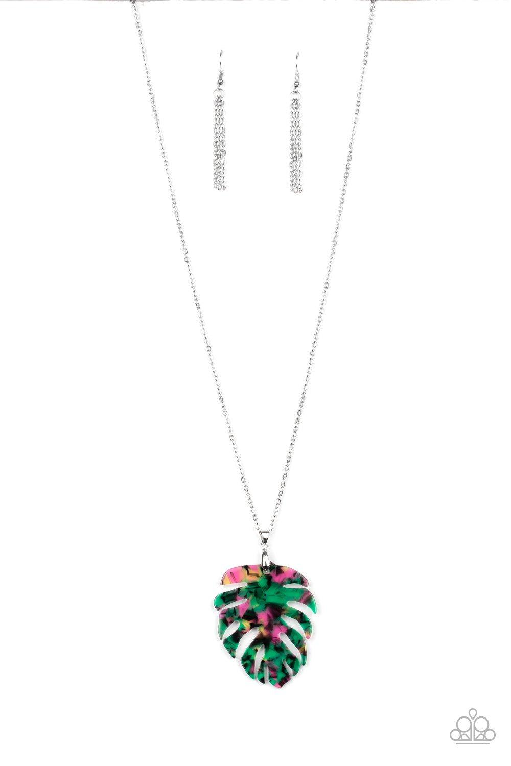 Prismatic Palms Green Acrylic Leaf Necklace - Paparazzi Accessories - free matching earrings -CarasShop.com - Paparazzi Jewelry by Cara Jewels