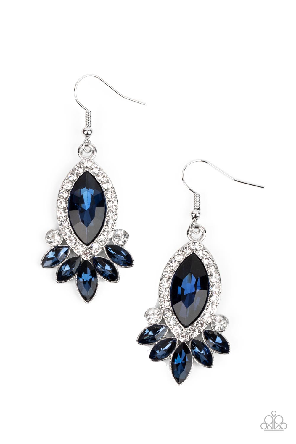 Prismatic Parade Blue and White Rhinestone Earrings - Paparazzi Accessories- lightbox - CarasShop.com - Paparazzi Jewelry by Cara Jewels